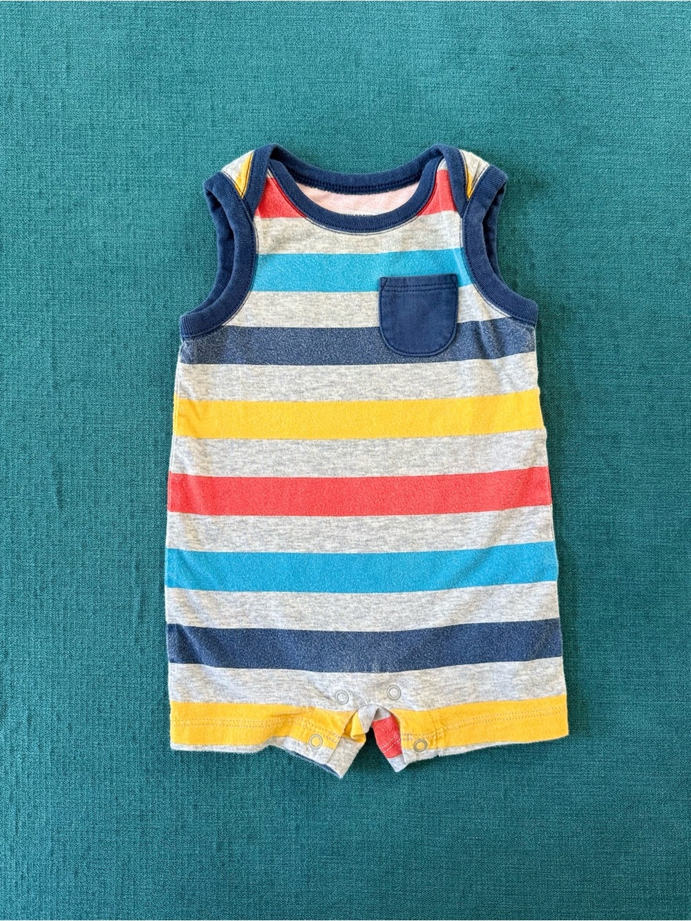 The Children's Place Colorful Striped Cotton Baby Tank Romper with Snaps 3-6M